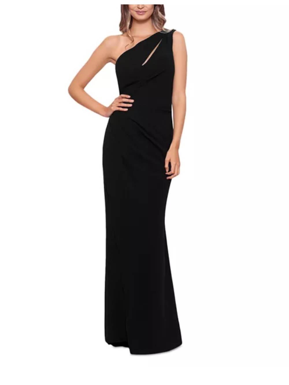 Aqua Black One-Shoulder Evening Gown